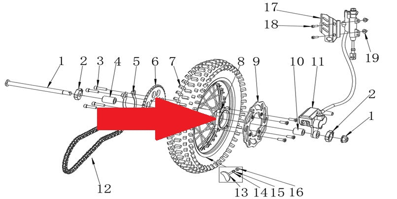 12" Rear Rim - RFN Thunder Pro 110cc Dirt Bike
