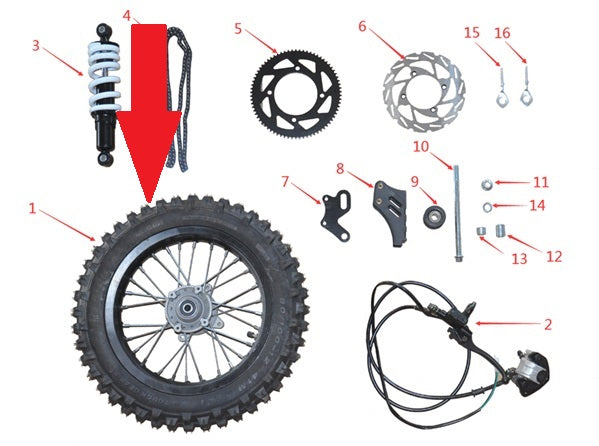 10" Rear Wheel & Tyre - 1200w Electric Dirt Bike