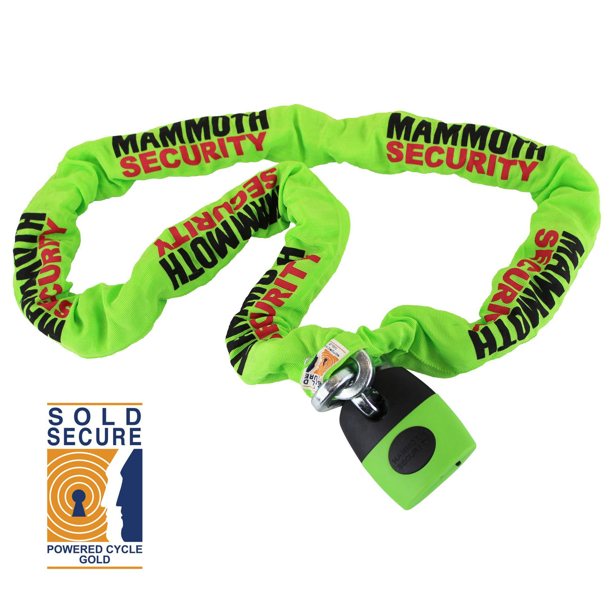 Mammoth Sold Secure Gold Approved 12mm x 1.8m Square Chain With Shackle Lock