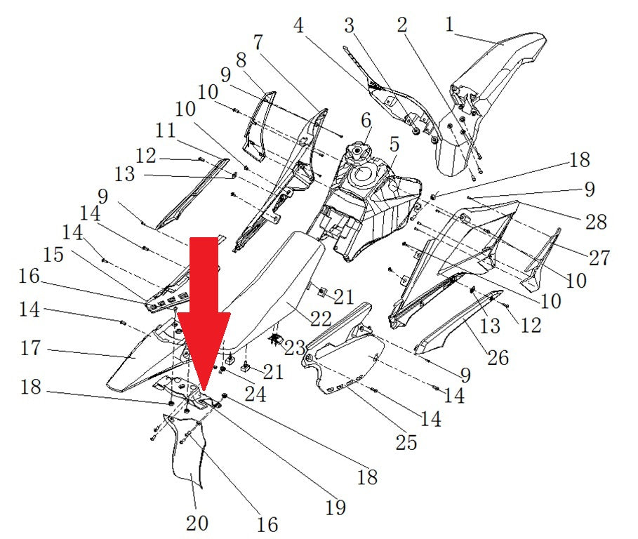 Rear fender - RFN 125cc / 140cc Thunder Dirt Bike