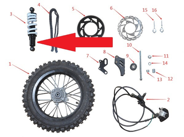 Rear Shock Absorber - 1200w & 2000w Electric Dirt Bike
