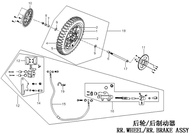14" Rear Wheel & Tyre Assembly - Dirt Bikes