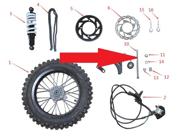 Rear Wheel Axle - 1200w & 2000w Electric Dirt Bike