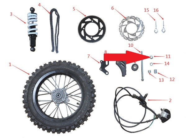 rear wheel axle fixing nut- 1200w & 2000w Electric Dirt Bike