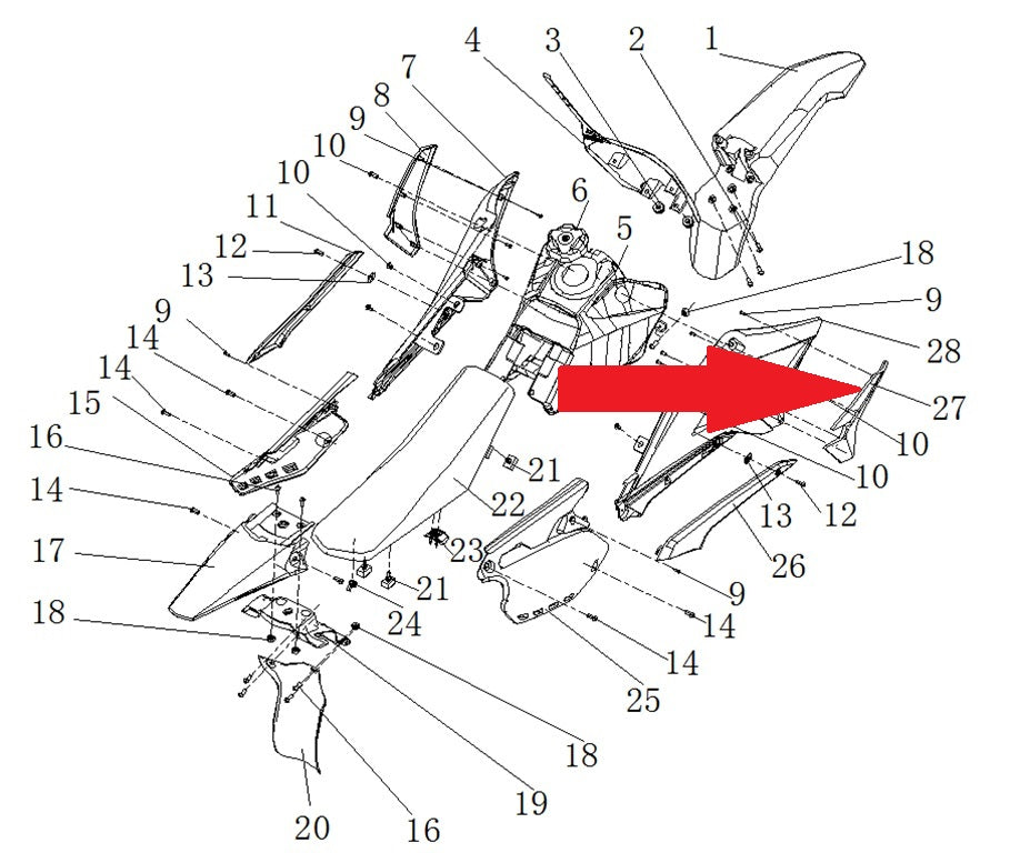 Front Plastic Trim (Right) - RFN 125cc / 140cc Thunder Dirt Bike