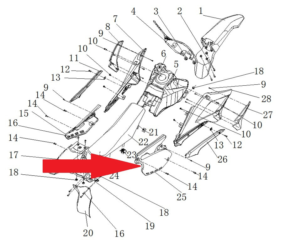 Right rear side plastic- RFN 125cc / 140cc Thunder Dirt Bike