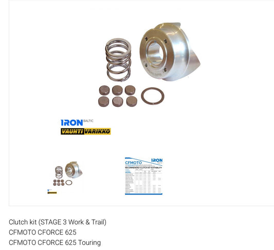Clutch kit (STAGE 3 Work & Trail)
CFMOTO CFORCE 625
CFMOTO CFORCE 625 Touring