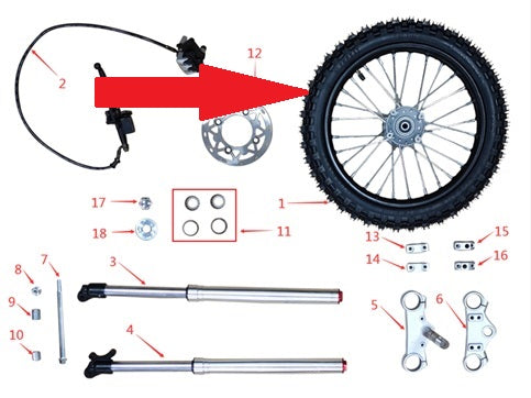 14" Front Wheel & Tyre - 2000w Electric Dirt Bike