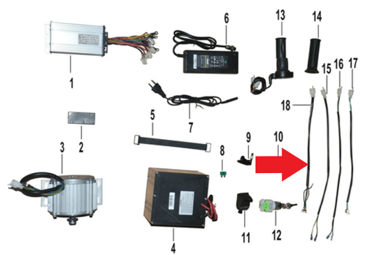 3-Speed Key Switch Cable - 1200W Electric Dirt Bike