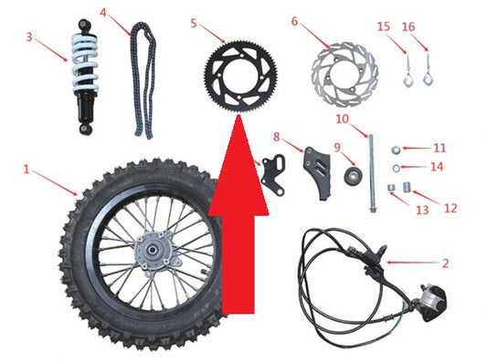 74T Sprocket - 1200w & 2000w Electric Dirt Bike