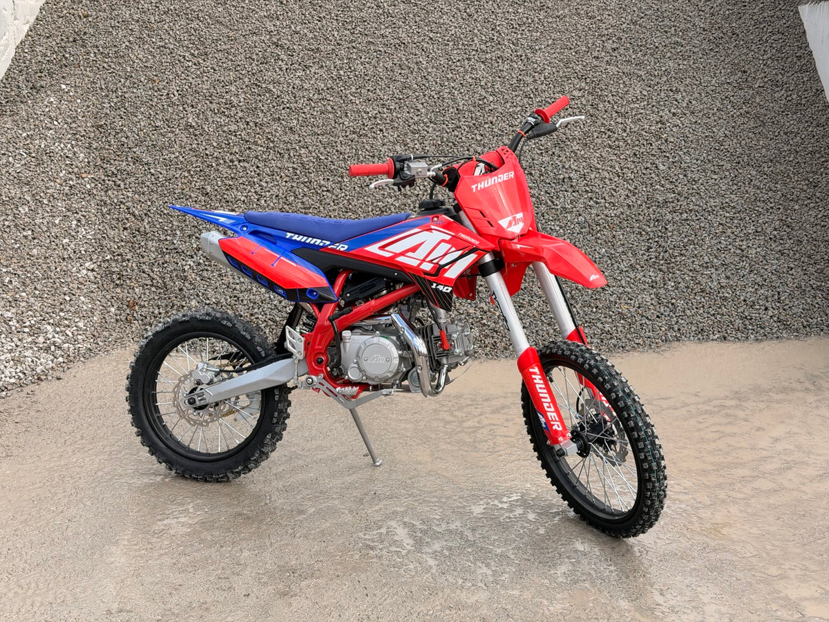 Red and blue RFN Thunder 140cc XL dirt bike