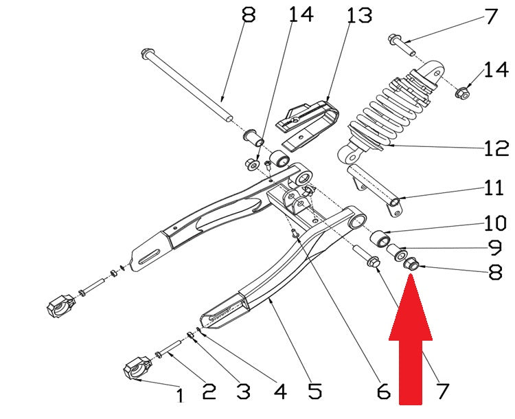 Rear Swing Arm Bolt - RFN 70cc / 110cc Thunder Dirt Bike