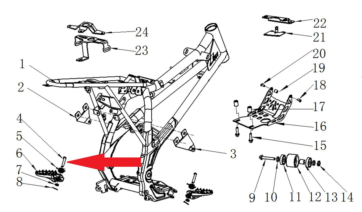 Foot peg pin - RFN 125cc / 140cc Thunder Dirt Bike