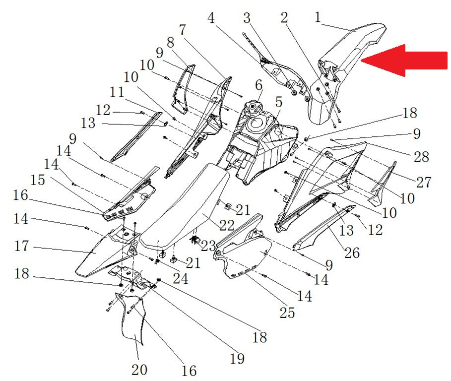 Front Fender - RFN 125cc / 140cc Thunder Dirt Bike