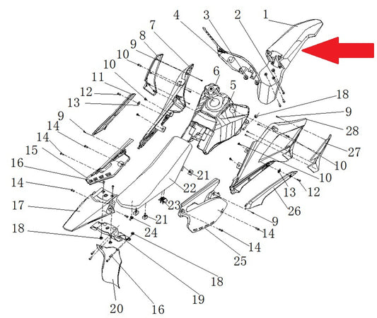 Front Fender - RFN 125cc / 140cc Thunder Dirt Bike
