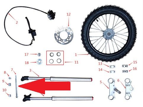 Front Wheel Axle - 1200w & 2000w Electric Dirt Bike