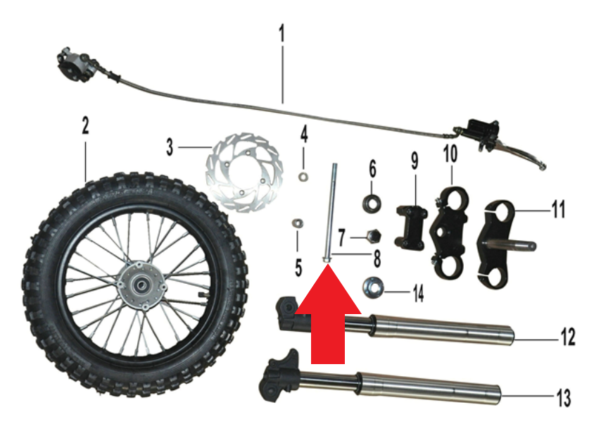 Front Wheel Axle - 1200W Electric Dirt Bike
