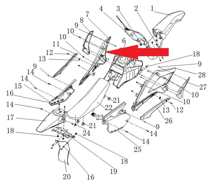 Left front side plastic  - RFN 125cc / 140cc Thunder Dirt Bike