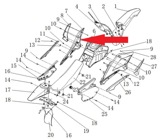 Left front side plastic  - RFN 125cc / 140cc Thunder Dirt Bike