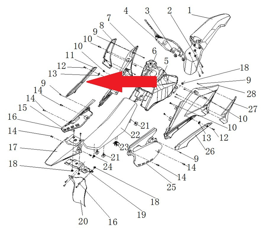 Left Middle Plastic - RFN 125cc / 140cc Thunder Dirt Bike