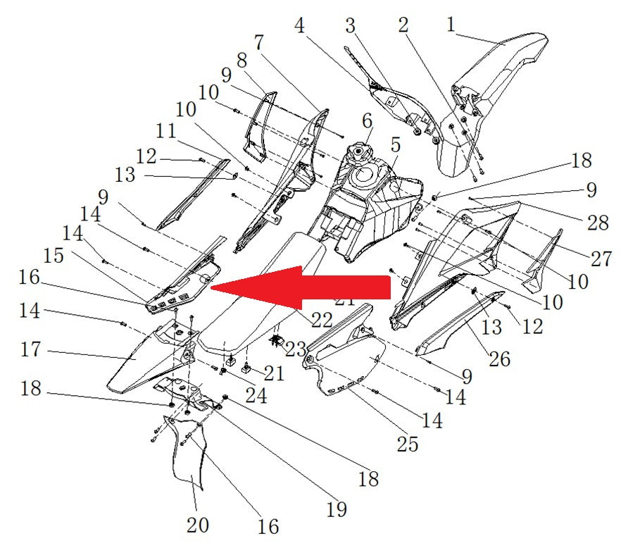 Left rear side plastic - RFN 125cc / 140cc Thunder Dirt Bike