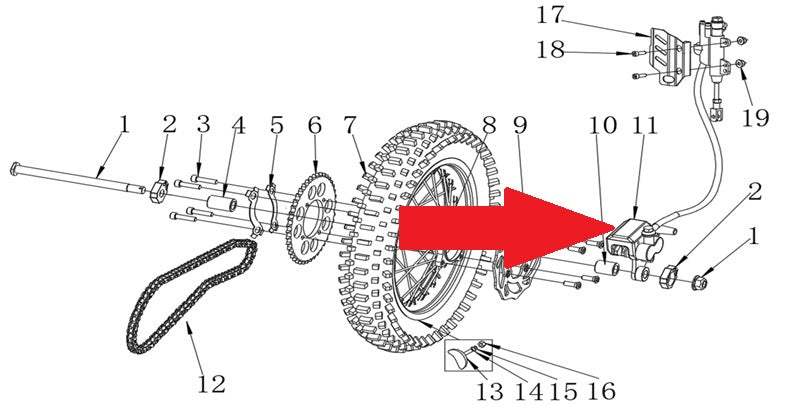 Rear Brake Assembly - RFN Thunder Pro 110cc Dirt Bike