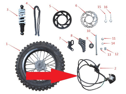 Rear Hydraulic Brake Assembly - 1200w & 2000w Electric Dirt Bike
