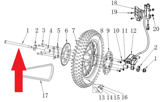 Rear Wheel Axle (M14 x 1.5 x 225mm) - RFN 125cc / 140cc Thunder Dirt Bike
