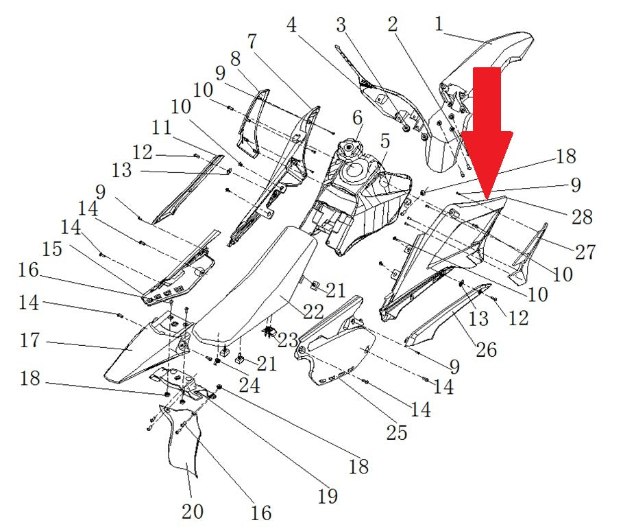 Right front side plastic - RFN 125cc / 140cc Thunder Dirt Bike