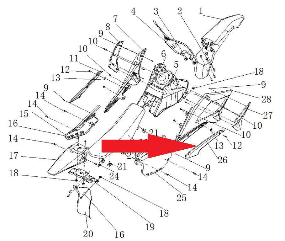 Right Middle Plastic - RFN 125cc / 140cc Thunder Dirt Bike