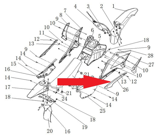 Right Middle Plastic - RFN 125cc / 140cc Thunder Dirt Bike