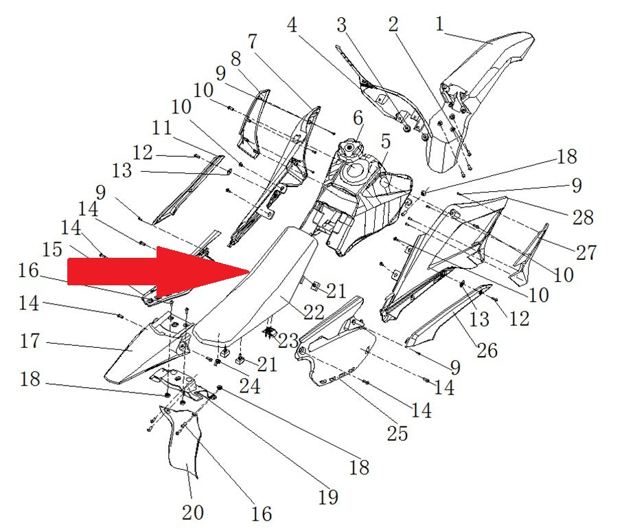 Seat (Red) - RFN 125cc / 140cc Thunder Dirt Bike