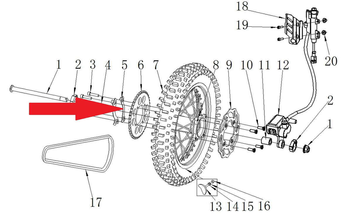 Sprocket stop piece- RFN 125cc / 140cc Thunder Dirt Bike
